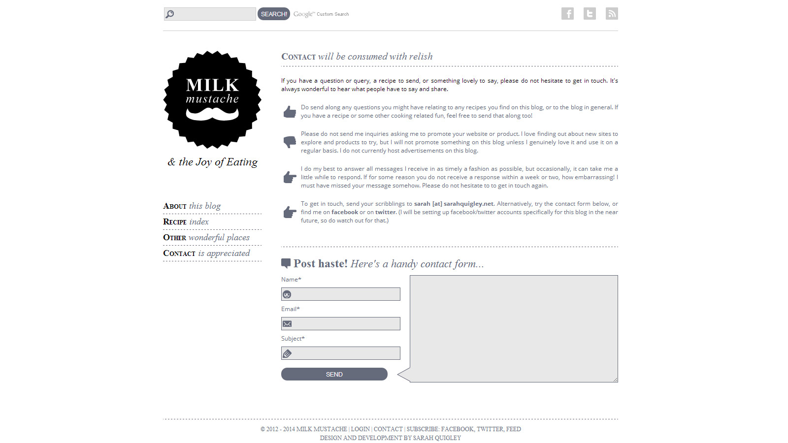 Milk Mustache contact page